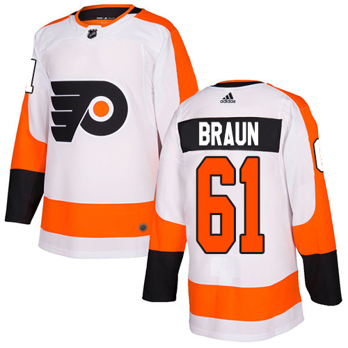 Adidas Philadelphia Flyers #61 Justin Braun White Road Authentic Stitched Youth NHL Jersey